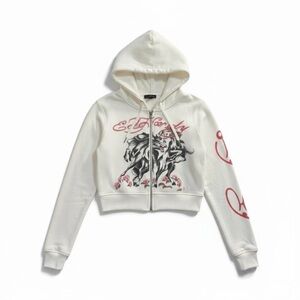 Ed Hardy Cream Hoodie with Red Design